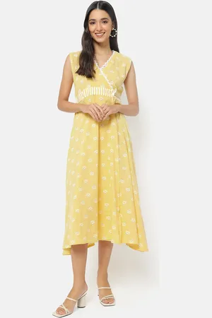 Saaki Yellow Floral Ethnic Midi Dress