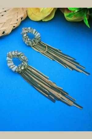 DIVASTRI Gold-Plated Contemporary Artificial Beads Tasselled Drop Earrings
