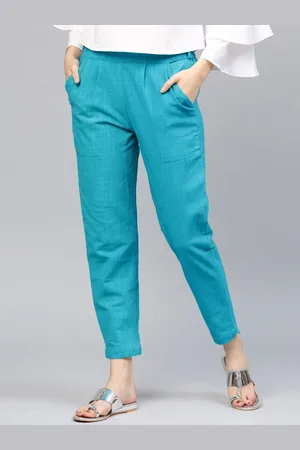 Kalini Women Mid-Rise Pleated Cotton Trousers