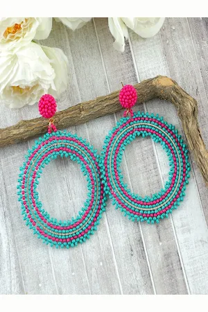 Sangria Artificial Beaded Circular Shaped Drop Earrings