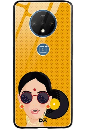DailyObjects Mustard Yellow & Black Disk Bun OnePlus 7T Glass Case