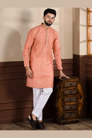 Koshin Floral Embroidered Thread Work Mandarin Collar Straight Kurta