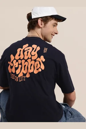 HERE&NOW Pure Cotton Typography Printed Drop-Shoulder Sleeves Relaxed Fit T-shirt