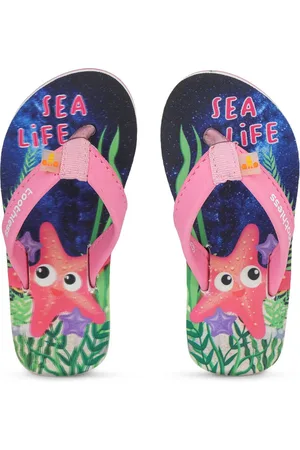 toothless Girls Navy Blue & Pink Printed Rubber Thong Flip-Flops