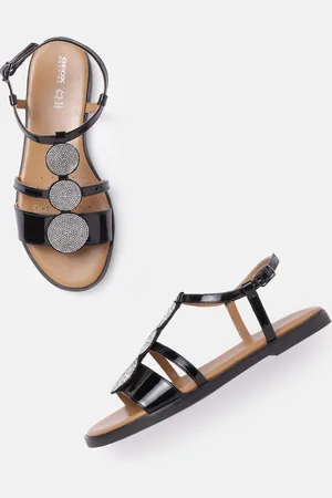 Geox Women Black Embellished Open Toe Flats
