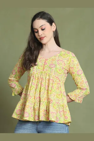 Rajnandini Floral Print Cotton Peplum Crop Top