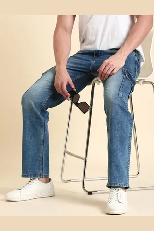 Mast & Harbour Men Blue Straight Fit Clean Look Whiskers & Chevrons Stretchable Jeans
