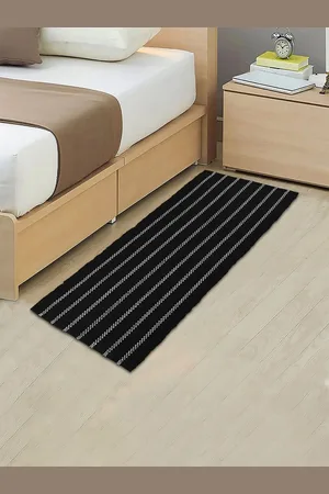 Aura Black & White Striped Cotton Floor Runner