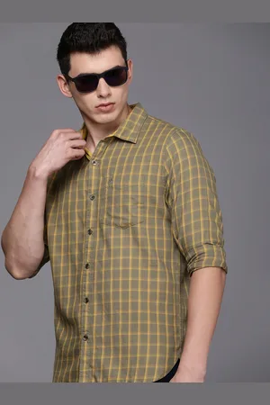 WROGN Men Green & Brown Slim Fit Checked Pure Cotton Casual Shirt