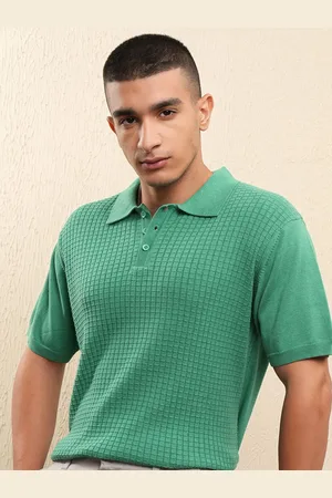 Highlander Men Knitted Textured Polo Collar T-shirt