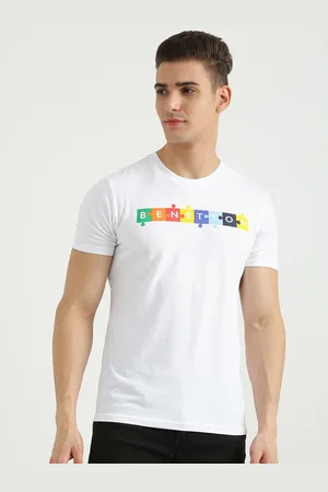 Benetton Men White Cotton T-shirt