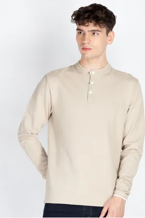 Status Quo Men Solid Mandarin Collar Cotton T-shirt