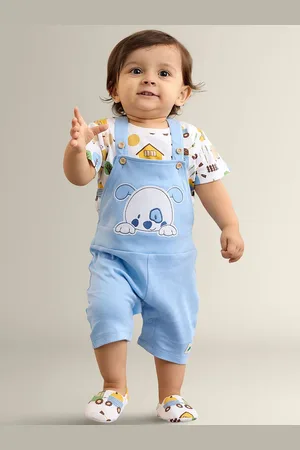 My Milestones Infant Boys Printed Cotton Dungarees With T-shirt