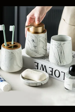 FabSeasons Set of 4 Satuario Marble Finish Bathroom Accessory Sets