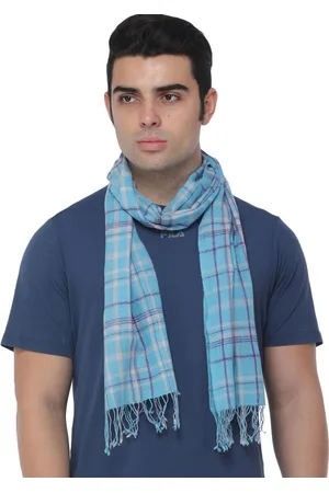 Exotic India River Blue Checks Woven Pure Cashmere Wool Men