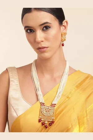 Anouk Pearl Gold Plated Artificial Stone Studded Beaded Layered Necklace & Earring Set