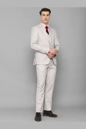 Louis Philippe Men Grey Self Design Slim-Fit Single-Breasted Three-Piece Formal Suit