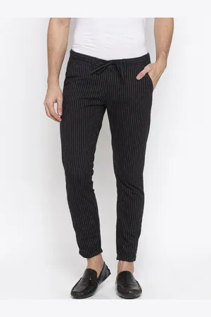 SPYKAR Men Black & White Tapered Fit Striped Regular Trousers