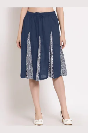PATRORNA Women Blue Printed Flared Skirt