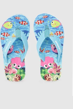 toothless Kids Girls Blue Printed Thong Flip-Flops