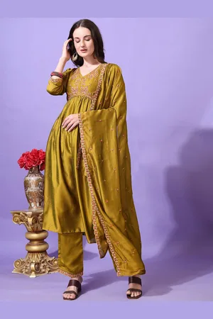 Kalini Women Ethnic Motifs Embroidered Regular Thread Work Kurta with Palazzos & With Dupatta