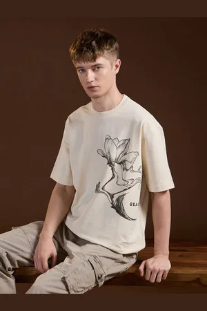 The Bear House Men Floral Printed Round Neck Cotton Relaxed Fit T-shirt
