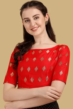 OOMPH Women Jacquard Woven Design Boat Neck Brocade Saree Blouse
