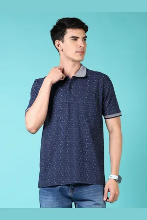 V-Mart Men Geometric Printed Polo Collar Cotton T-shirt