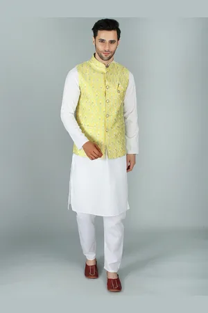 Exotic India Elegant Jacquard Silk Modi Jacket Waist Coat with Mukaish & Thread Detailing