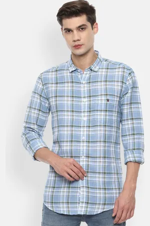 Louis Philippe Men Blue Slim Fit Tartan Checked Casual Shirt