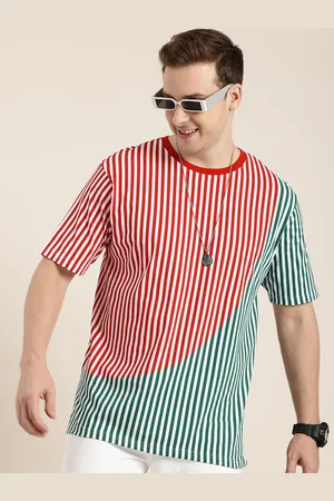 HERE&NOW Pure Cotton Drop-Shoulder Sleeves Striped T-shirt