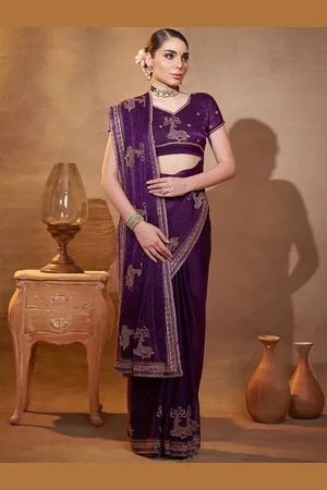 Kalista Embellished Beads and Stones Satin Saree