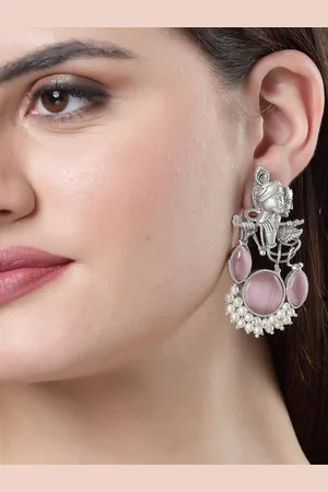 Anouk Women Silver-Plated Artificial Stones and Beads Radha Krishna Drop Earrings