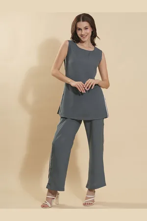 DressBerry Grey Round Neck Pure Cotton Tunic With Trouser