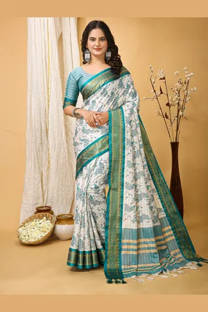 HERE&NOW Women Floral Chanderi Saree With Blouse Piece
