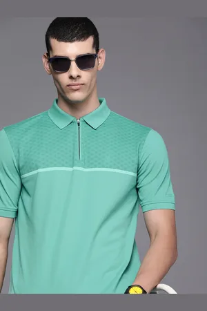 Louis Philippe Men Sea Green Printed Pure Cotton Polo Collar T-shirt