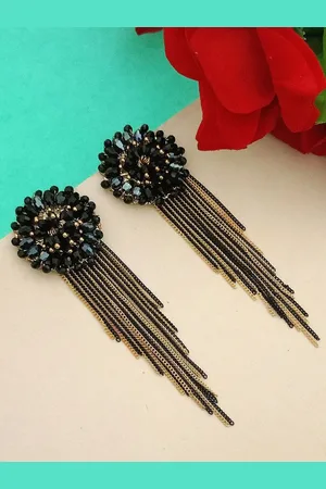 DIVASTRI Gold-Plated Artificial Beads Contemporary Drop Earrings