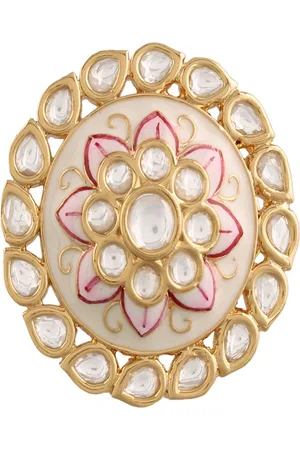 I Jewels Off-White Gold-Plated Meenakari Adjustable Finger Ring