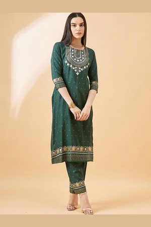 HERE&NOW Women Embroidered Regular Kurta with Trousers & With Dupatta