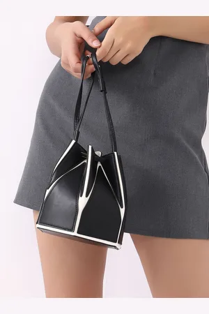 Campus Sutra Colourblocked Leather Bucket Shoulder Bag with Cut Work