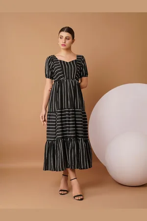 Chemistry Striped Puff Sleeve Crepe Maxi Dress