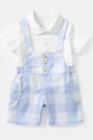 Stylecast Boys White & Blue Pure Cotton Checked Shirt with Shorts