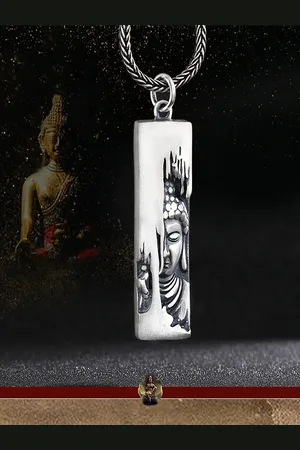University Men Silver-Plated Lord Buddha Necklace