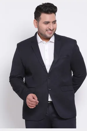 Hangup Plus Men Navy Blue Solid Single Breasted Formal Blazer