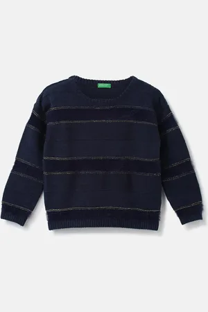 Benetton Girls Round Neck Striped Pullover Woolen Sweater