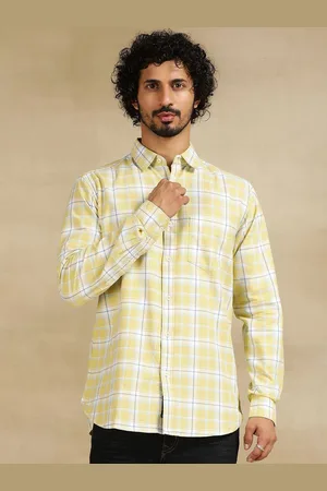 JADE BLUE Men Cutaway Collar Checked Cotton Slim Fit Casual Shirt