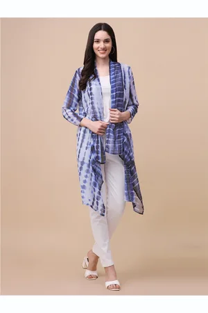 GUFRINA Women Blue & White Printed Longline Shrug