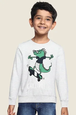 Miss & Chief Boys Grey Melange Graphic Printed Pullover