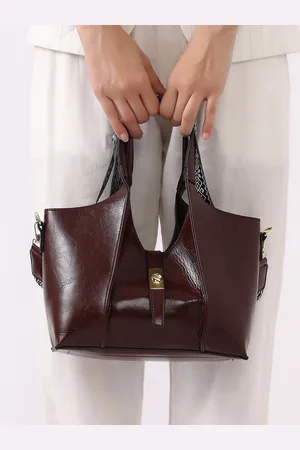 Campus Sutra Leather Structured Shoulder Bag with Applique