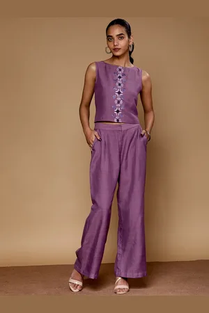 Saaki Printed Round Neck Top Jacket With Trousers Co-Ords Set